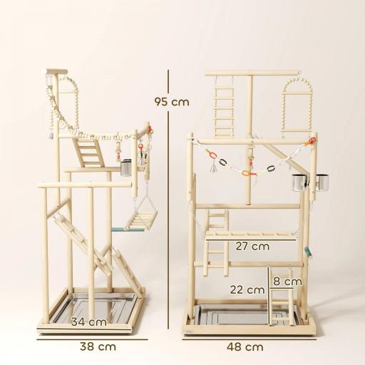 Parque de Juegos para Pájaros Soporte de Madera para Pájaros con Escaleras Columpio Cadena Bandeja Comederos [1]