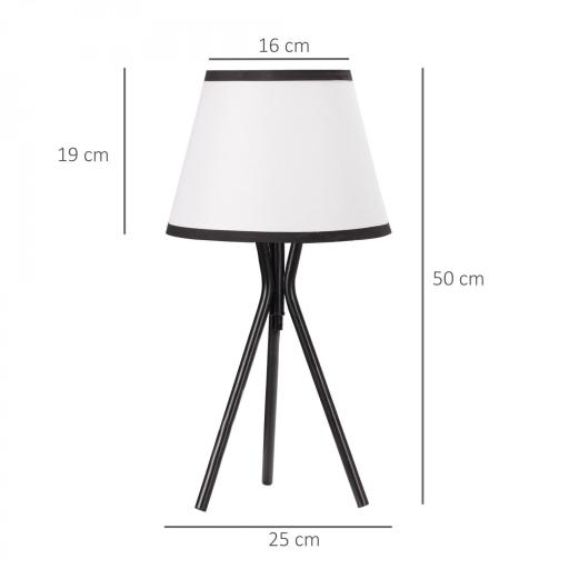 Lámpara de Mesa con Trípode de Metal Lámpara de Escritorio con Pantalla de Tela y Casquillo E27 Máx. 40W Estilo Moderno para Dormitorio Salón Ø25x50 cm Blanco y Negro [1]