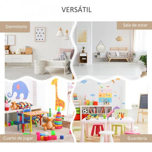 Estantería Infantil de Madera con 3 Compartimentos 2 Cubos y Cajón Móvil con 4 Ruedas 60x29,9x90 cm Blanco [5]