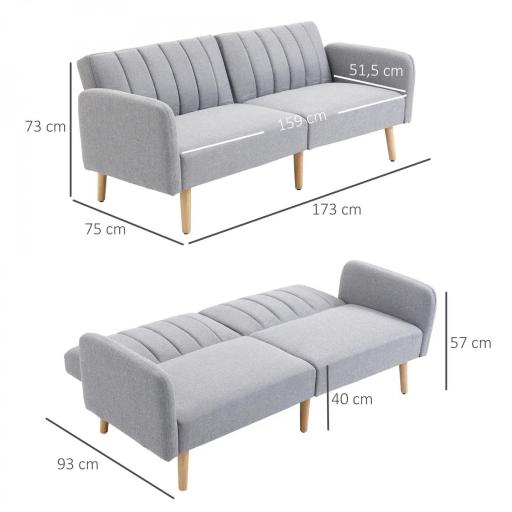 Sofá Cama de 3 Plazas Moderno 173x75x73 cm Sofá Cama Plegable Tapizado en Lino Sintético con Respaldo Ajustable en 3 Niveles y Reposabrazos Desmontables para Salón Oficina Gris [1]