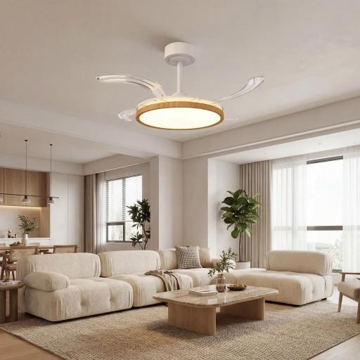 Ventilador de Techo con Luz LED 80 W Motor DC Reversible Mando a Distancia 6 Velocidades Temporizador Ø95 cm Natural [4]