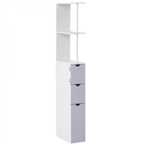 Columna de Baño Moderno Mueble Auxiliar de Baño con 2 Estantes 2 Cajones y 1 Puerta Antivuelco 15x33x136,5 cm Blanco [9]