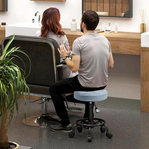 Taburete Giratorio Redondo Taburete con Ruedas Altura Regulable 50-66 cm Asiento Tapizado en Tejido de Borreguito Azul [9]