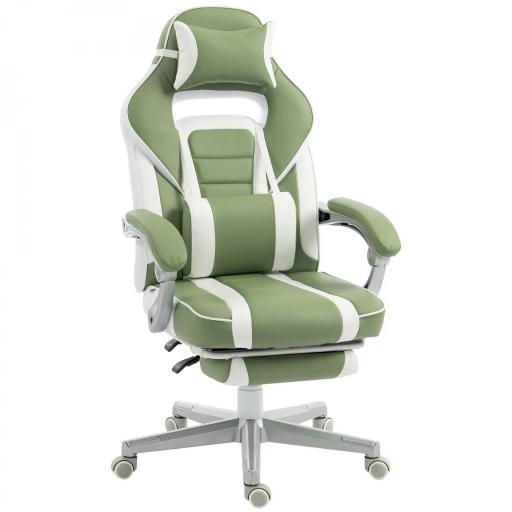 Silla Gamer Reclinable con Altura Ajustable Reposapiés Retráctil Soporte Lumbar y Reposacabezas Desmontable Verde [9]