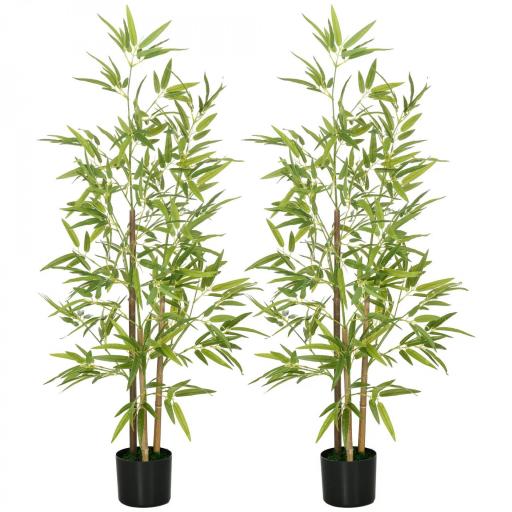 2 Plantas Artificiales Plantas Sintéticas de Bambú con 498 Hojas para Decoración en Salón Oficina Ø15x120 cm Verde [5]