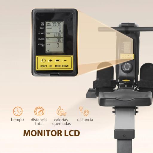 Máquina de Remo Plegable con Resistencia Ajustable Volante de 4kg y Monitor LCD Carga 120kg 185x58x57 cm Negro y Plata [4]