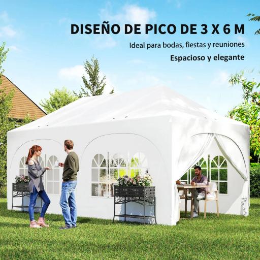 Carpa Plegable 6x3 m Pop-up con 6 Laterales Desmontables Altura Ajustable y Bolsa de Transporte Gris Claro [6]