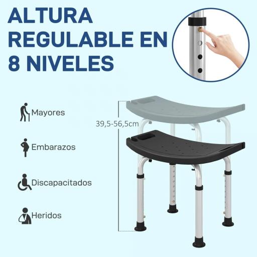 Taburete de Ducha Silla Ducha Personas Mayores con Altura Regulable de Aluminio Antideslizante Carga 135 kg Negro [7]