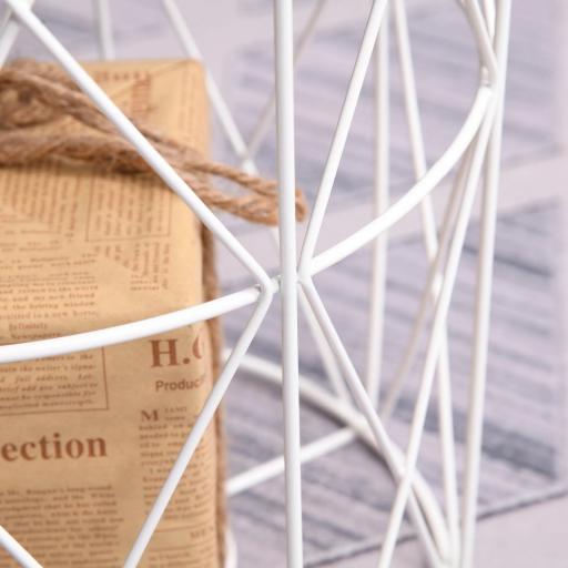 Juego de 2 Mesas Auxiliares de Salón con Tapa de Madera Extraíble y Estructura de Metal Ø40x45 cm y Ø35x40 cm Blanco [6]