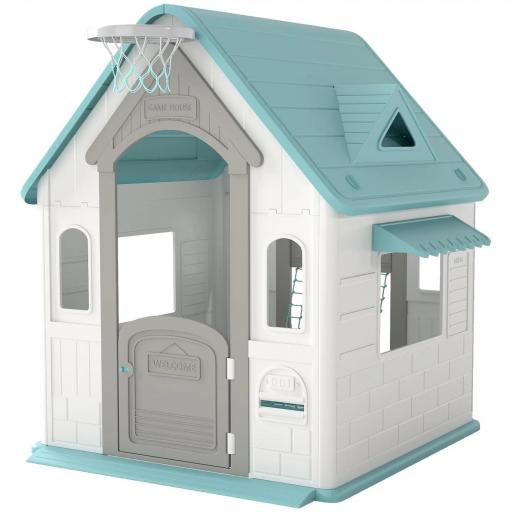 Casita Infantil Exterior e Interior 5 en 1 con Lanzamiento de Aros Baloncesto Fútbol Dardos para Niños +2 Años Beige [9]