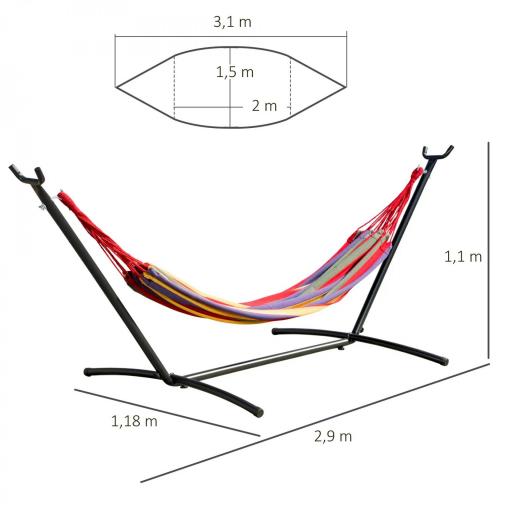 Hamaca con Soporte de Acero con Altura Ajustable en 6 Niveles y Bolsa de Transporte Carga 120 kg 200x150 cm Multicolor [1]