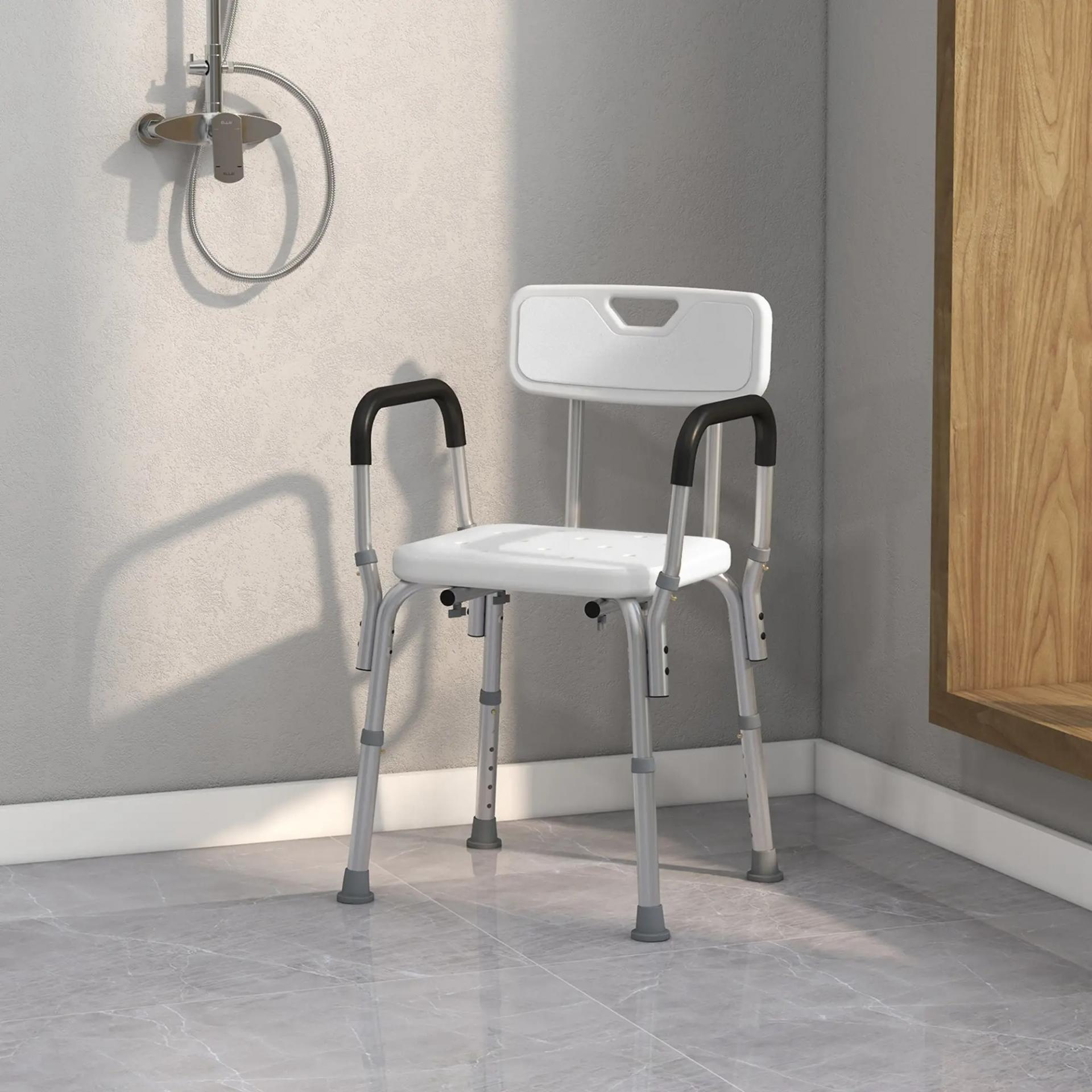 Silla para Ducha Taburete de Ducha Antideslizante con Altura Ajustable y Reposabrazos Regulable Carga 136 kg