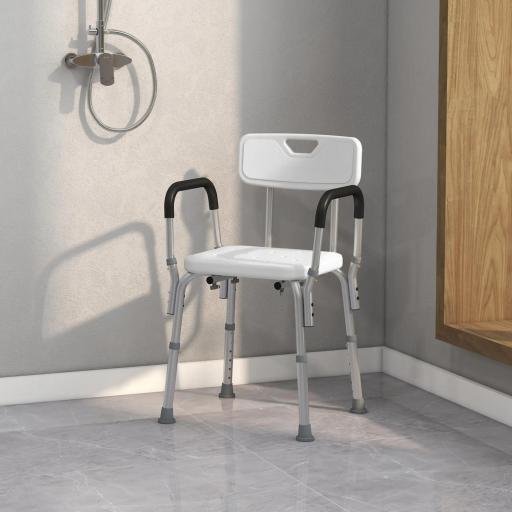 Silla para Ducha Taburete de Ducha Antideslizante con Altura Ajustable y Reposabrazos Regulable Carga 136 kg