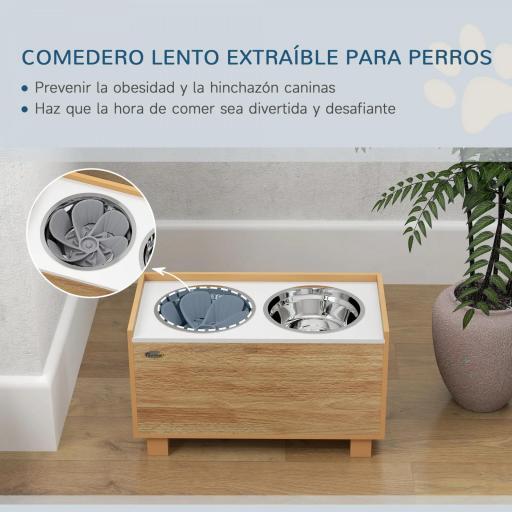 Comedero Perro Elevado con Alimentador Lento Extraíble Comedero y Bebedero de Acero Inoxidable Roble [2]