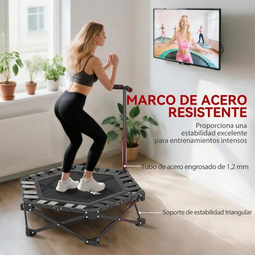Trampolín de Fitness Plegable 104 cm con Barra Ajustable en 3 Alturas Marco Metálico Reforzado y Bolsa 104x104x114 cm [5]