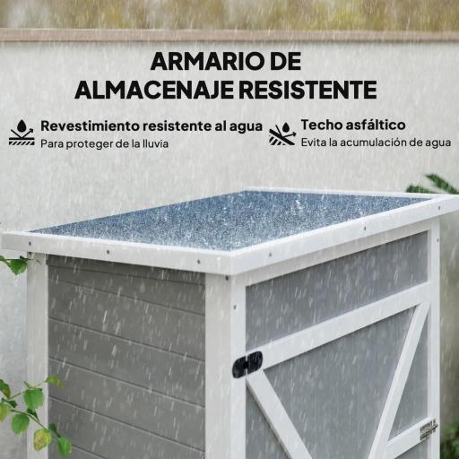 Armario de Jardín de Madera para Exterior para Herramientas con 2 Estantes y Techo Asfáltico 75x56x115 cm Gris [3]