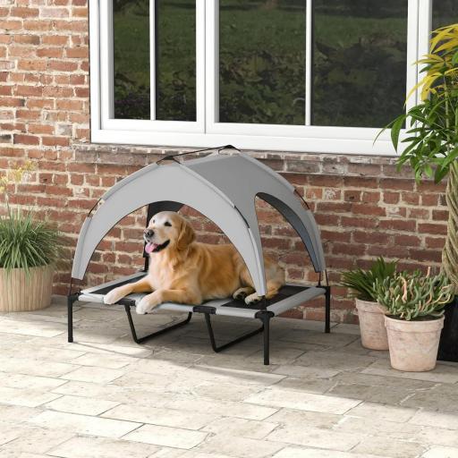Cama para Perros Elevada con Toldo Marco de Acero y Bolsa de Transporte para Interior Exterior 106x76x94 cm Gris Claro