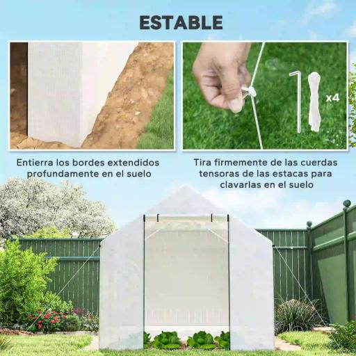 Invernadero de Túnel 2x3x2 m con 4 Ventanas de Malla y Puerta con Cremallera Invernadero de Huerto para Jardín Blanco [4]