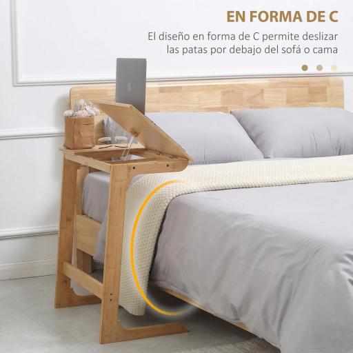 Mesa Auxiliar de Bambú en Forma de C con Encimera Abatible y Ángulo Ajustable 140-180° 60x33x67 cm Natural [6]