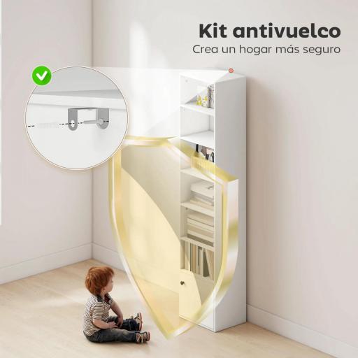 Librería de 7 Niveles Estantería para Libros Moderna con Estantes Abiertos y Puerta 40x30x180 cm Blanco [1]