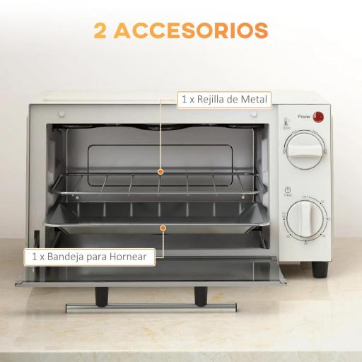 Mini Horno Eléctrico 9L Horno Eléctrico Sobremesa 750W con Temperatura Ajustable Temporizador 35x24,6x20 cm Blanco Crema [4]