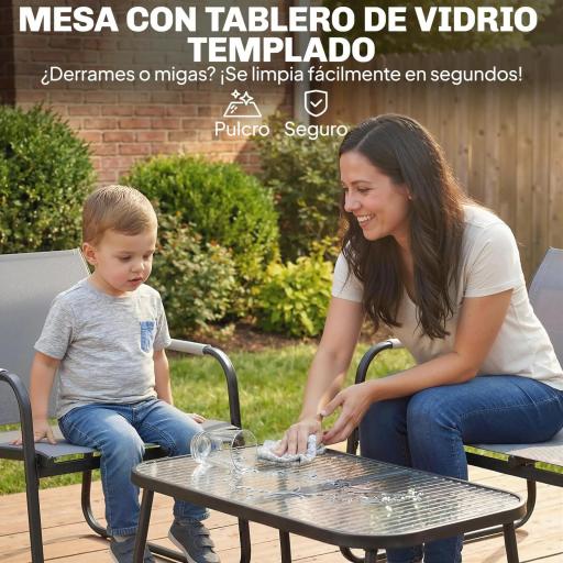 Conjunto de Jardín Exterior con 1 Sofá de 2 Plazas 2 Sillones y Mesa de Vidrio Templado Textilene Transpirable Gris [4]