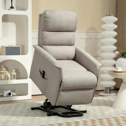 Sillón Relax Reclinable Eléctrico Levanta Personas con Mando a Distancia y Bolsillo Lateral Sillón Elevador Beige