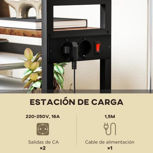 Mueble para Impresora de 4 Niveles con Estación de Carga Ruedas y Marco Metálico para Oficina Casa Marrón Rústico [3]