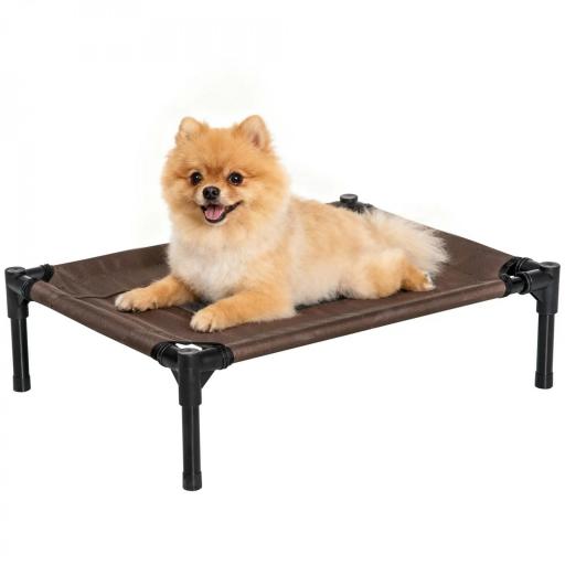 Cama Elevada para Perros Gatos Portátil Cama para Mascotas con Zona de Malla Transpirable y Tela Oxford para Interior Exterior 61x46x18 cm Marrón [8]
