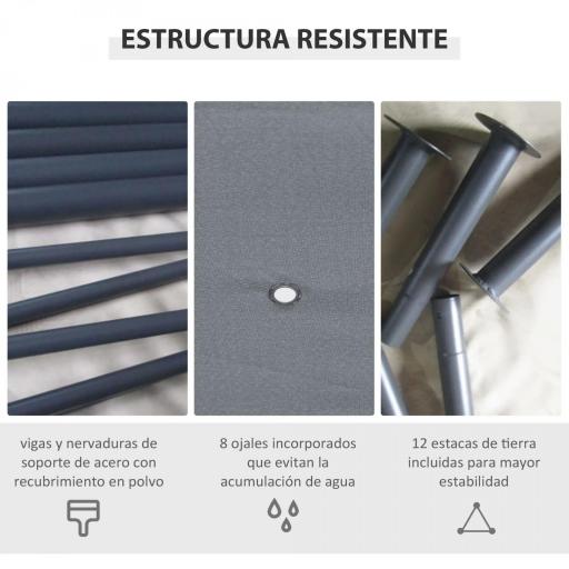 Cenador de Jardín 4x3 m con 6 Paredes Laterales 8 Orificios de Drenaje y Marco de Acero para Fiestas Patio Gris [2]