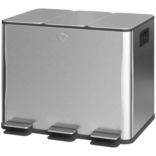 Papelera Cocina de Acero Inoxidable con 3 Compartimentos 3x10L con Pedales Tapas de Cierre Suave y Cubo Extraíble Plata [8]