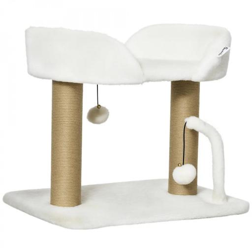 Árbol Rascador para Gatos Pequeños Altura 42 cm con Nido Bolas Colgantes y Postes de Sisal 48x38x42 cm Blanco [8]