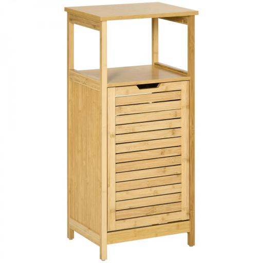 Mueble Auxiliar de Baño de Bambú Armario para Baño con 2 Estantes y 1 Cajón de Tela Extraíble Mueble de Almacenaje para Salón Cocina 40x30x86,5 cm Natural [8]