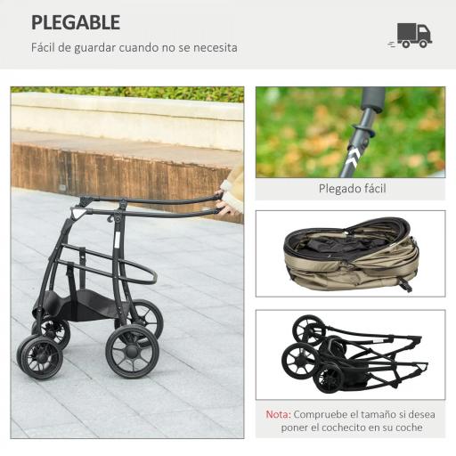Carrito para Perros Plegable Cochecito para Mascotas con 2 Correas de Seguridad Cojín y Marco de Acero Caqui [3]