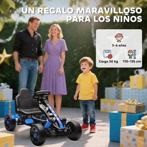 Kart Pedales para Niños de +3 Años con Embrague Automático Freno Ruedas Antideslizantes de EVA y Marco Metálico Azul [1]
