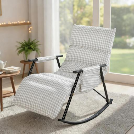 Silla Mecedora con Respaldo y Reposapiés Ajustables Mecedora Sillón Balancín Tapizado en Lino 62x100x89 cm Gris [7]