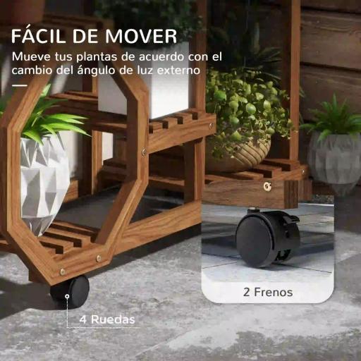 Soporte para Plantas con Ruedas Soporte para Macetas de 5 Niveles de Madera Uso Interno Externo 86x30x102 cm Carbonizado [4]