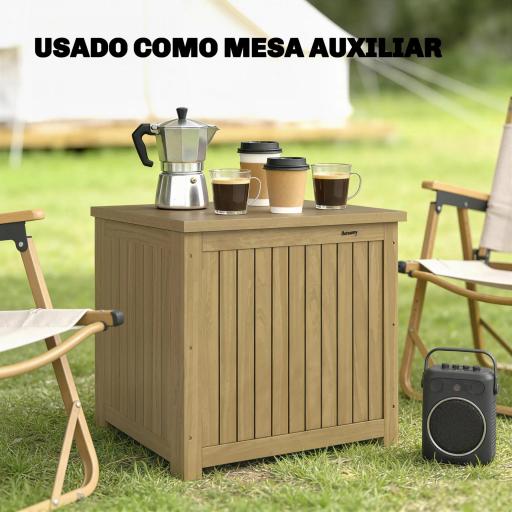 Arcón Exterior de Madera 130L Baúl Almacenaje Exterior con Forro Tapa con Bisagras y Correa 63x51x58,5 cm Marrón [6]