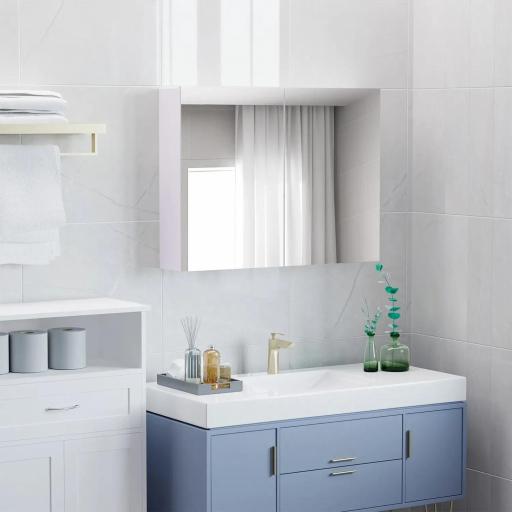 Armario de Baño con Espejo Armario de 2 Puertas con 3 Estantes Interiores Estilo Moderno para Dormitorio Salón 80x15x60 cm Lila Claro [8]