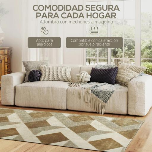 Alfombra Lavable en Lavadora Pelo Corto 170x120 cm Estilo Moderno Tapete para Sala de Estar Dormitorio Comedor Crema [4]