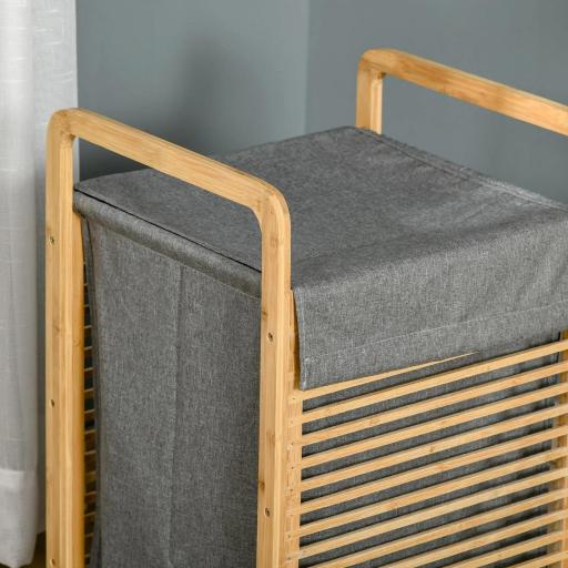 Cesto para Ropa Sucia de Bambú Cesto Rectangular de Ropa Portátil con Tapa y Bolsa Extraíble Mueble de Baño Dormitorio 40x35,5x60,5 cm Color Natural y Gris [6]