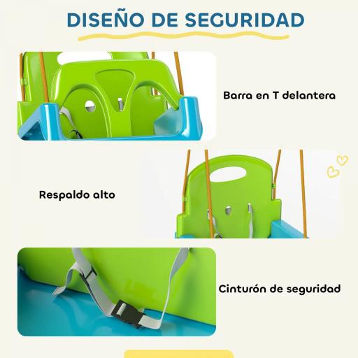 Columpio Infantil 3 en 1 Cuerda Ajustable con Respaldo Desmontable Barra en T Cinturón de Seguridad Verde Oscuro [7]