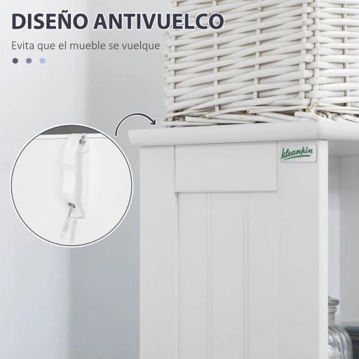 Columna de Baño con 3 Compartimientos Puerta y Estantes Ajustables para Ducha Aseo 34x23x165 cm Blanco [2]