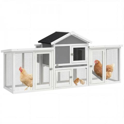 Gallinero para Exterior Grande de Madera 204x85x93 cm con Caja de Anidación Corral Bandeja Extraíble y Percha Gris [8]