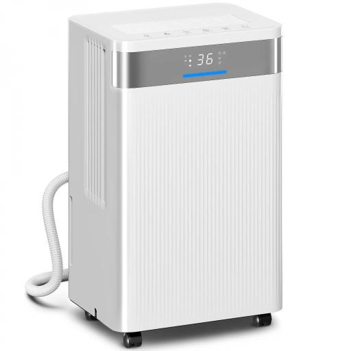 Deshumidificador 12L/día Silencioso con 3 Modos Pantalla LED Temporizado 24H Bloqueo Infantil y Drenaje Continuo Blanco [8]