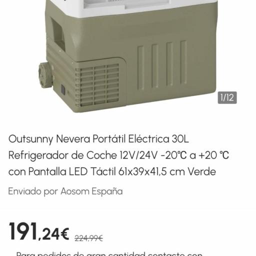 Nevera Portátil Eléctrica 30L Refrigerador de Coche 12V/24V -20℃ a +20 ℃ con Pantalla LED Táctil 61x39x41,5 cm Verde [1]