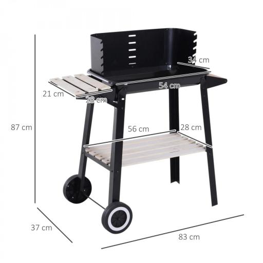 Barbacoa de Carbón Vegetal BBQ con Altura de Parrilla Ajustable Estantes y Ruedas para Exterior 83x46x87 cm Negro [1]