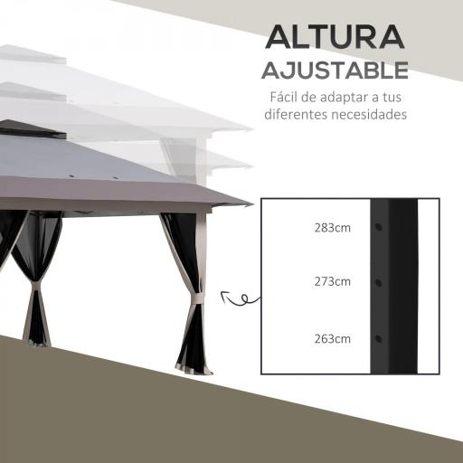 Carpa Plegable Pop-up con Altura Ajustable Protección UV50+ Doble Techo y Mosquiteras 4x4x2,8 m Gris Claro [5]
