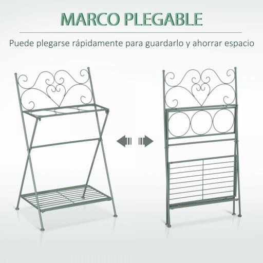 Soporte de Metal para Plantas Plegable con 3 Macetas Incluidas y Estante Inferior Porta Macetero Decorativo de Flores para Interiores y Exteriores 47x37x78,5 cm Verde [2]
