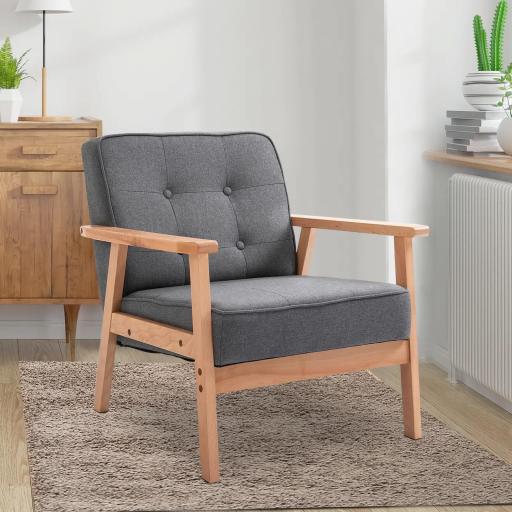 Butaca de Salón Moderna con Asiento Acolchado y Marco de Madera para Oficina Dormitorio 65x69x78 cm Gris